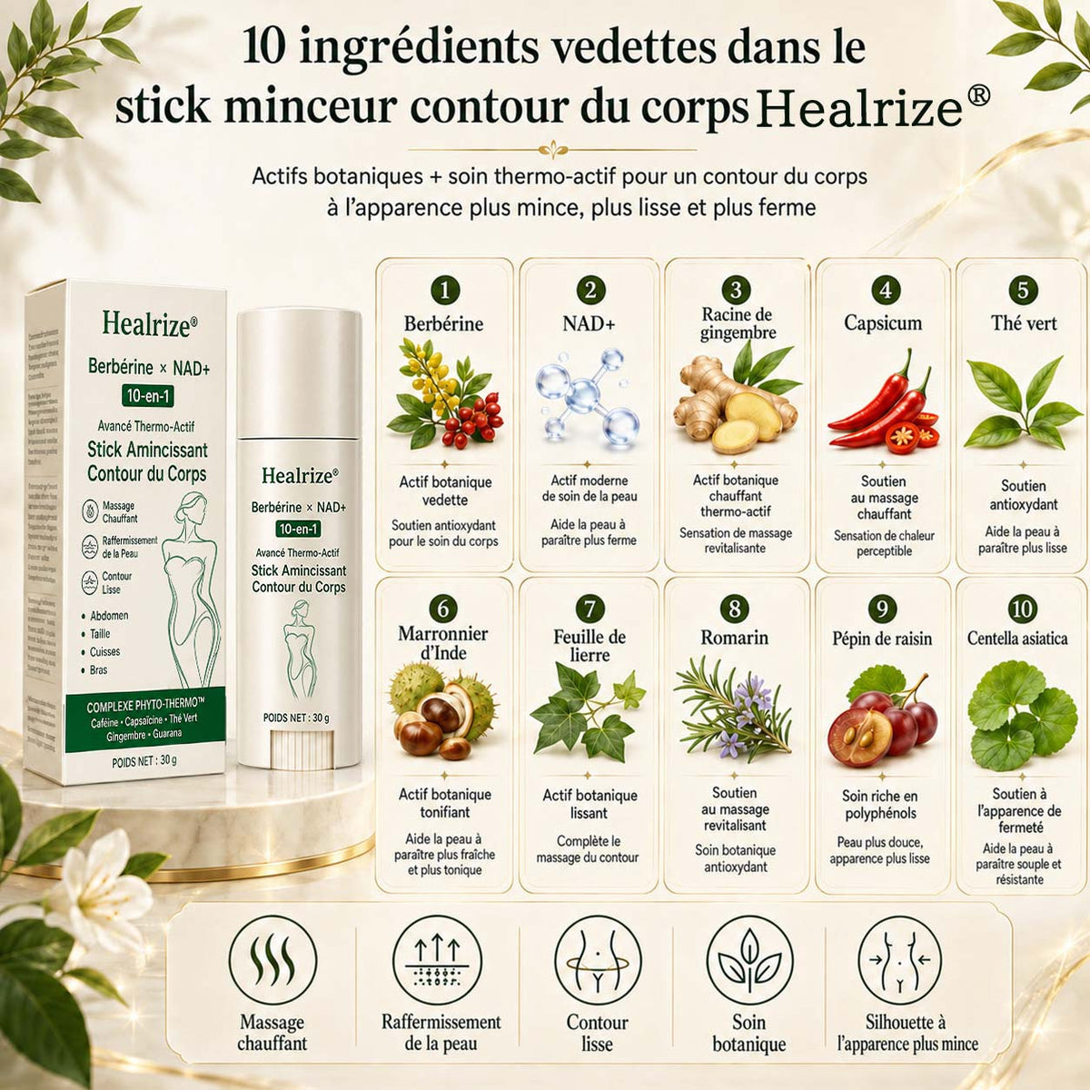🌱 Formulé par des professionnels de santé | 𝐇𝐞𝐚𝐥𝐫𝐢𝐳𝐞® Bérbérine × NAD+ Stick Minceur Thermo-Actif Avancé 10-en-1 pour le Remodelage Corporel
