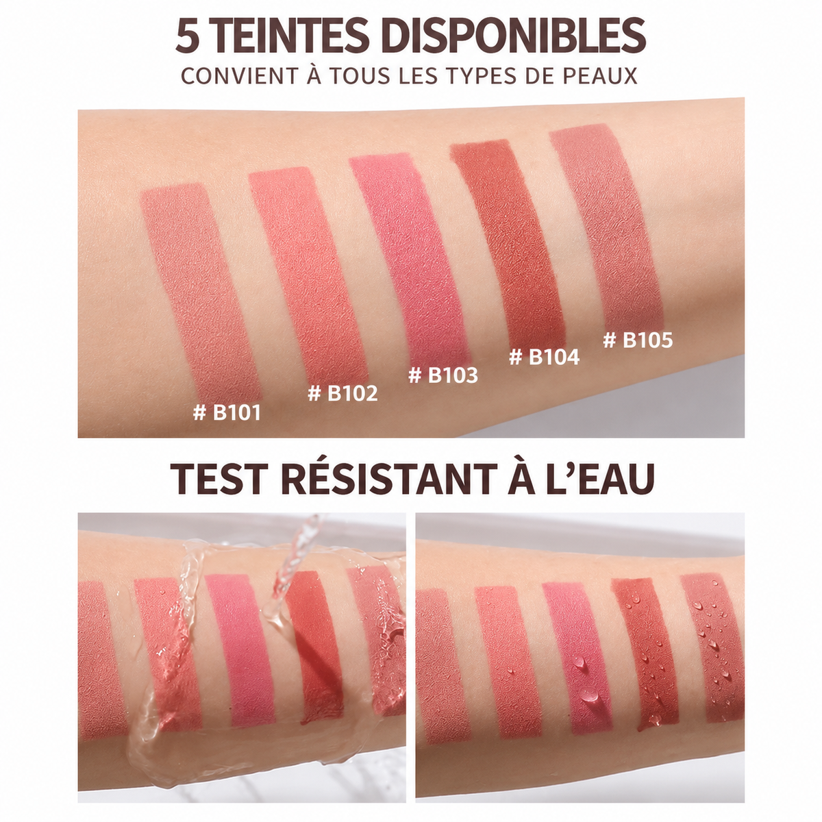 Blush liquide waterproof longue tenue, teinte naturelle de peau
